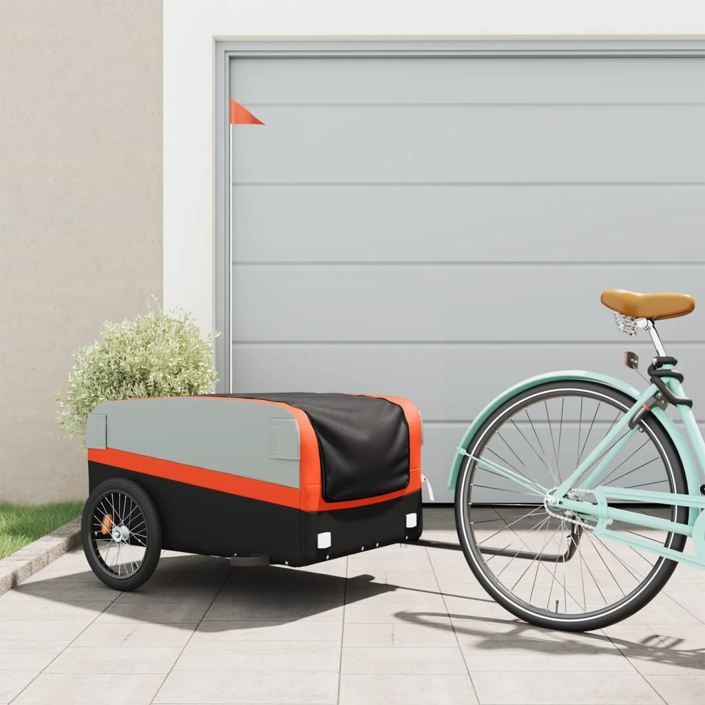 Trailer Vidaxl Bicycle 45 kg di ferro nero e arancione