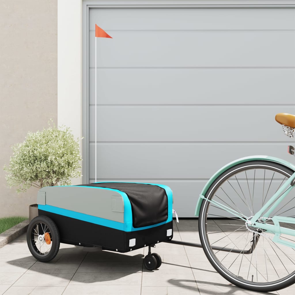 Vidaxl Bicycle Trailer 30 kg de fer noir et bleu