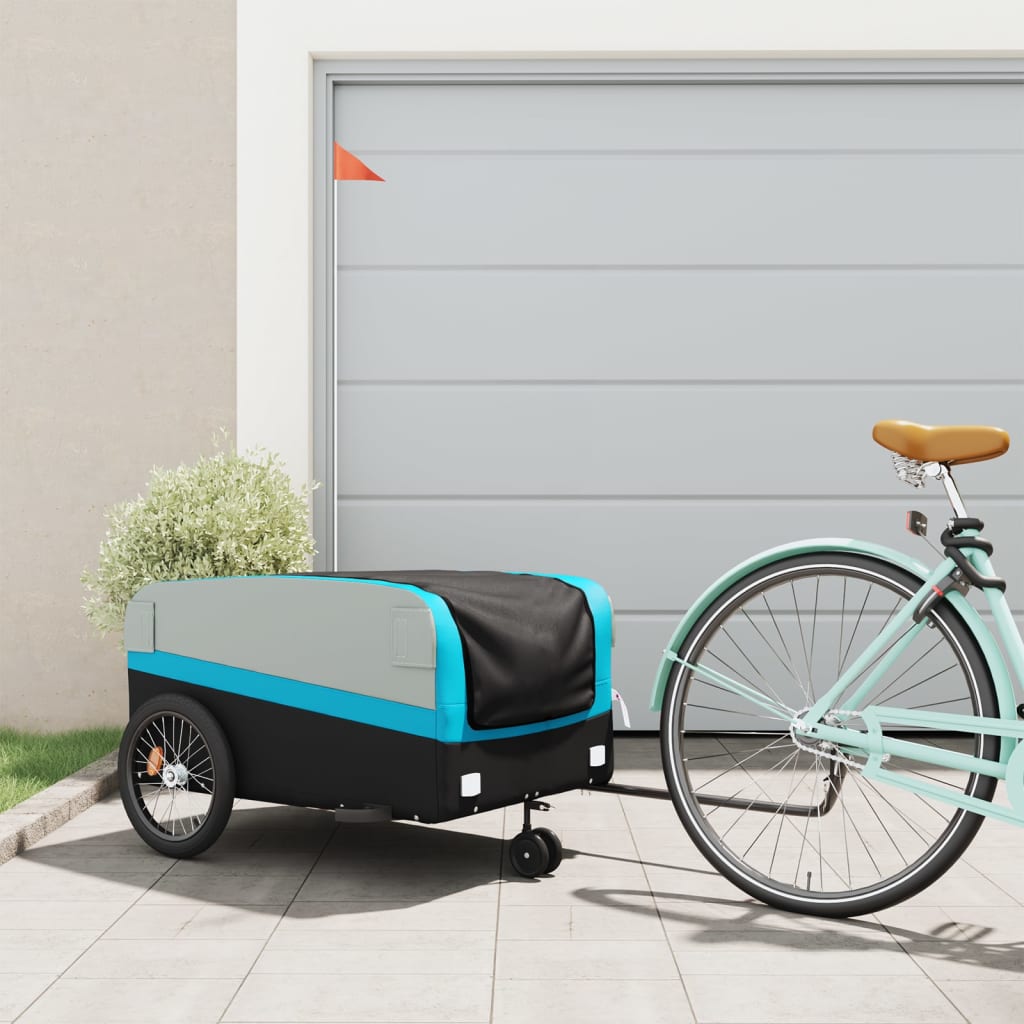 Vidaxl fietstrailer 45 kg ijzer zwart en blauw