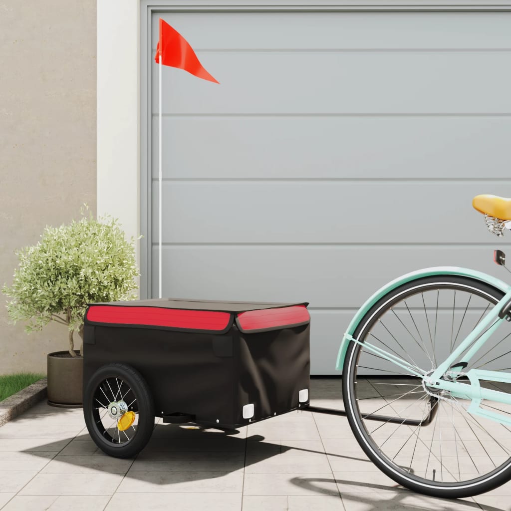 Vidaxl remolque de bicicleta 30 kg de hierro negro y rojo