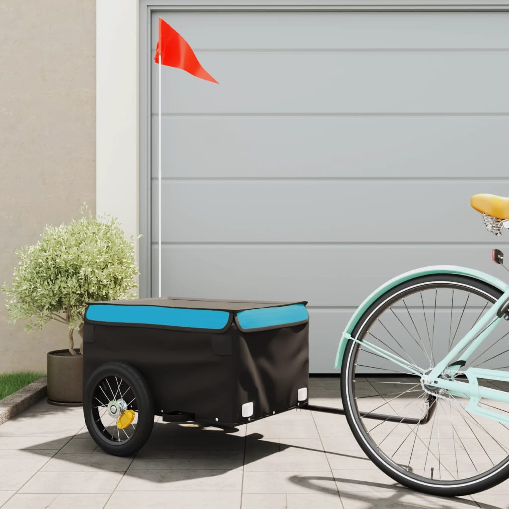 Vidaxl fietstrailer 30 kg ijzer zwart en blauw