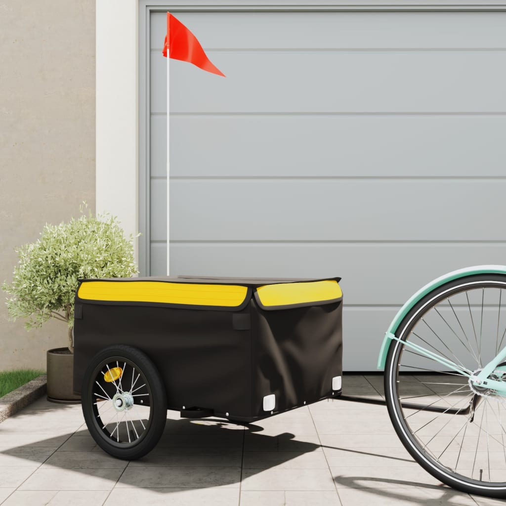 Vidaxl remolque de bicicleta 45 kg de hierro negro y amarillo