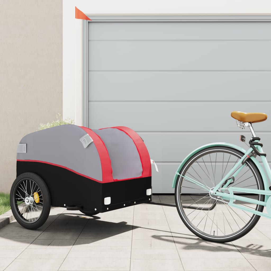 Vidaxl fietstrailer 45 kg ijzer zwart en rood