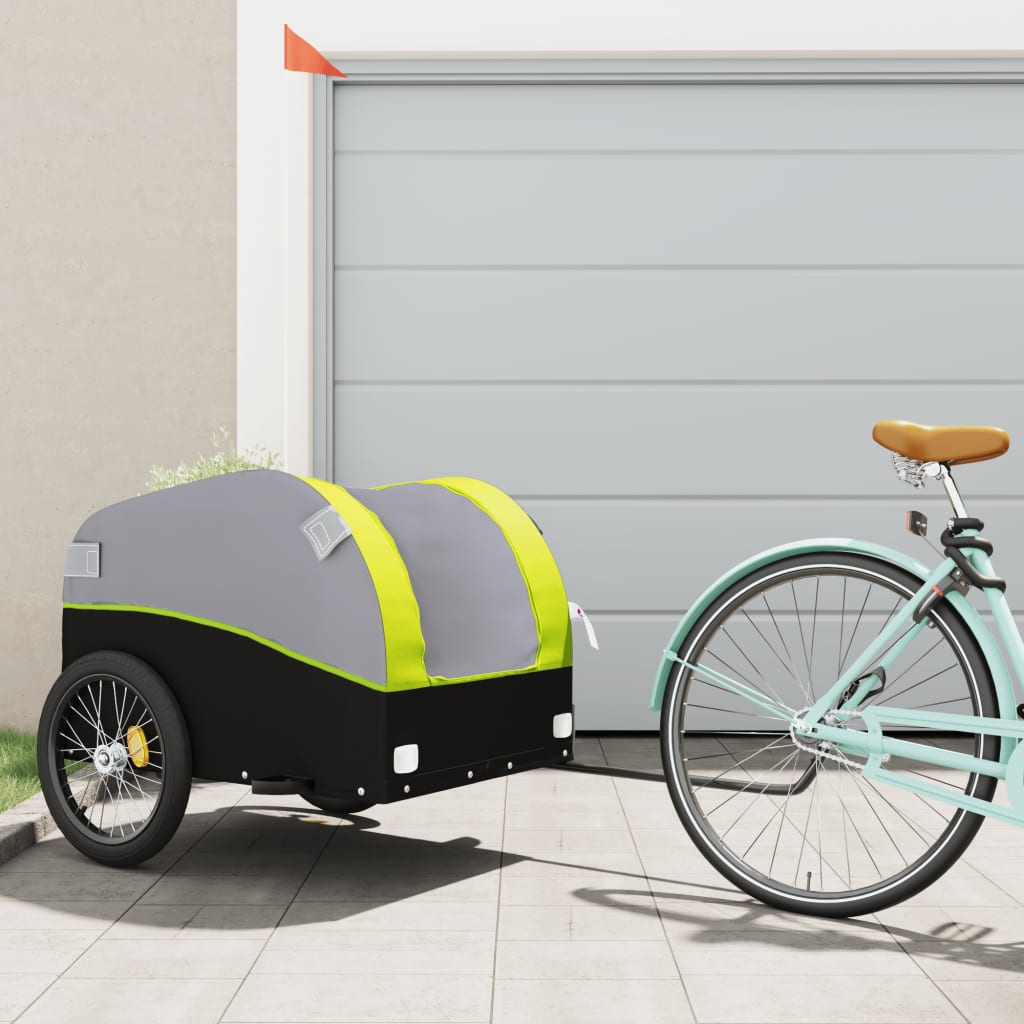 Vidaxl Bicycle Trailer 45 kg de fer noir et vert