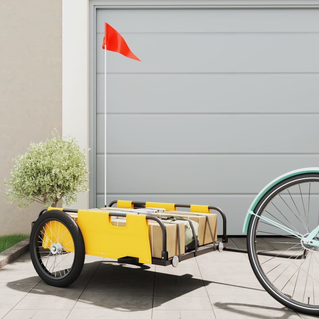 Vidaxl Bicycle Trailer tissu oxford et jaune de fer