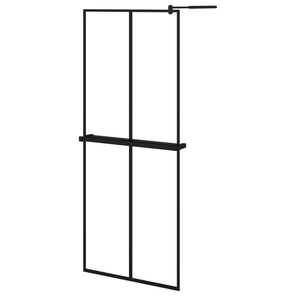 Vidaxl Walk-In duschvägg med hyllan 80x195 cm ESG-GLAS ALUMINIUM Black