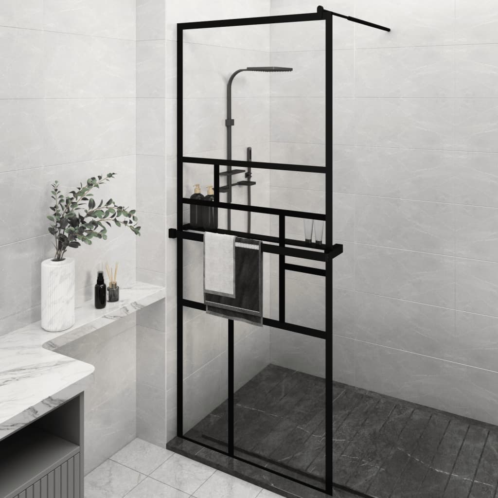 Vidaxl Walk-In Walk Walk With avec étagère 80x195 cm ESG-GLAS Aluminium noir