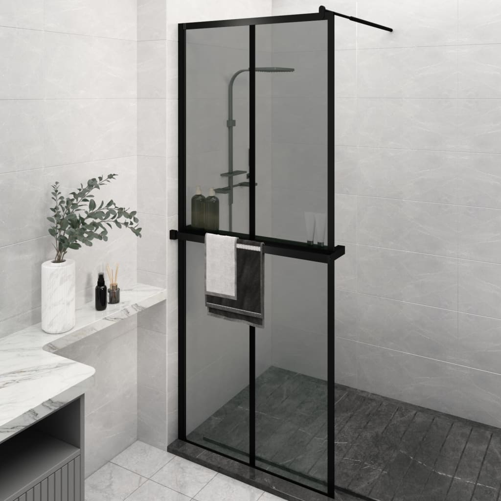 Vidaxl walk-in walk-in wall con scaffale 80x195 cm ESG-Glas Alluminium nero