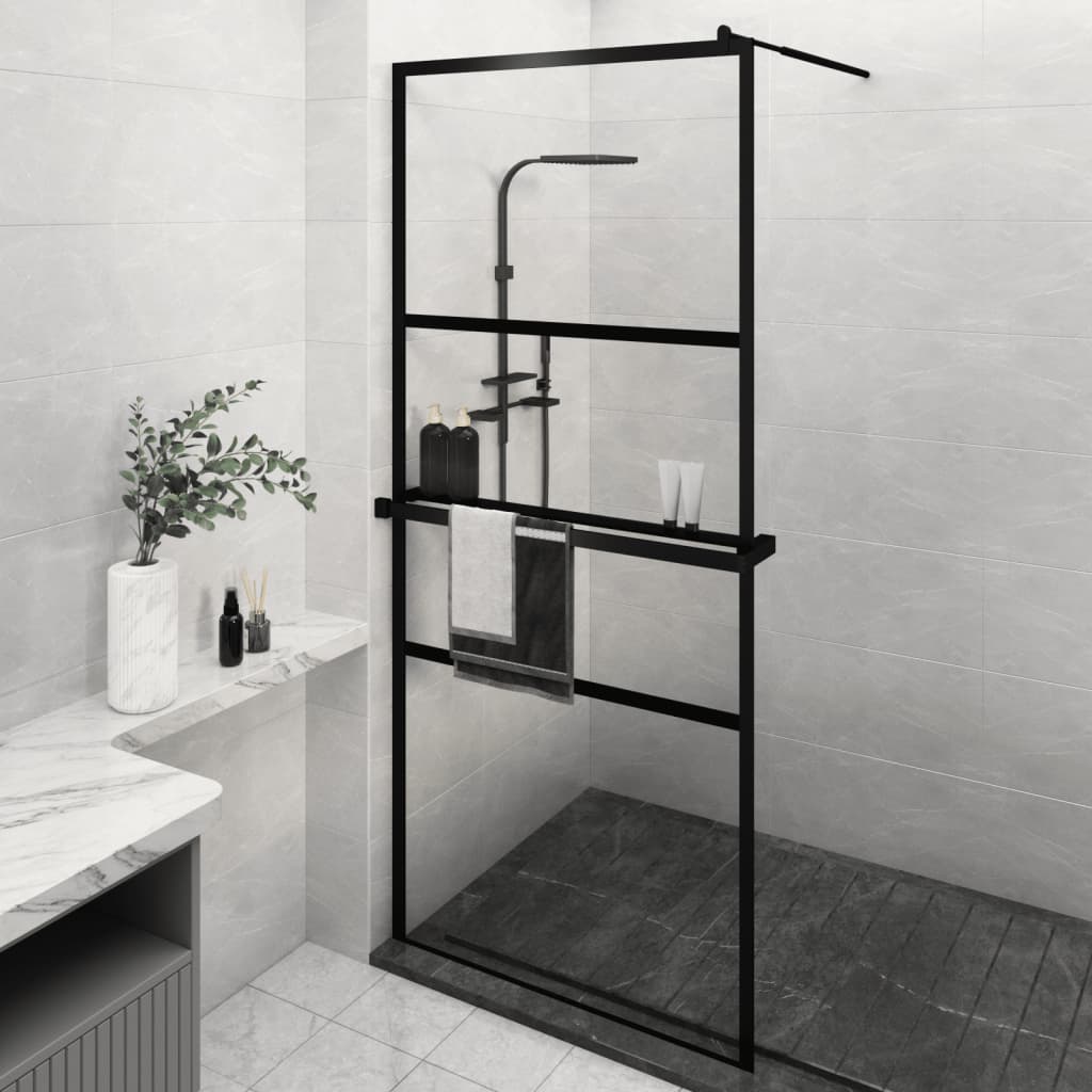 Vidaxl Walk-In Walk Walk With avec étagère 90x195 cm ESG-GLAS Aluminium noir