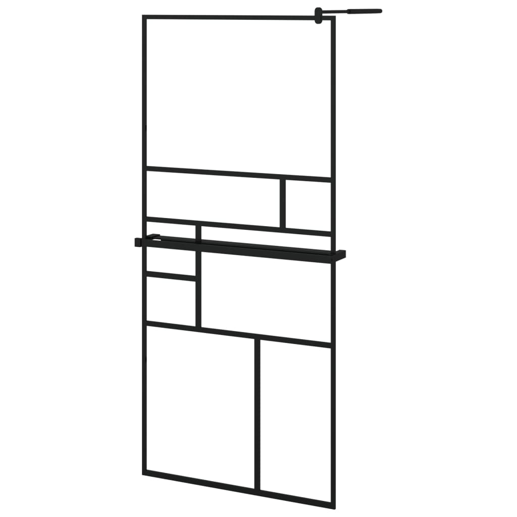 Vidaxl walk-in walk-in muro con scaffale 90x195 cm ESG-glas Alluminio nero