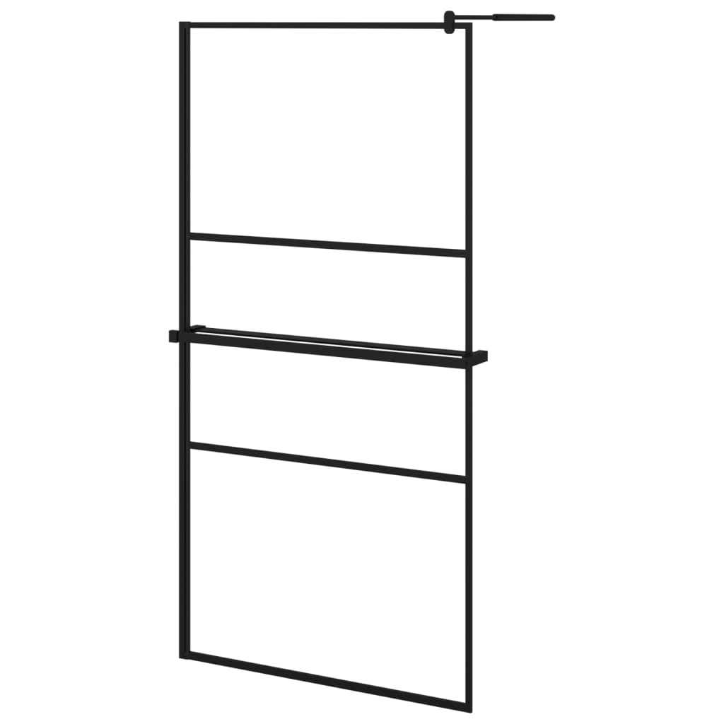 Vidaxl Walk-in duschvägg med hyllan 100x195 cm ESG-GLAS ALUMINIUM Black