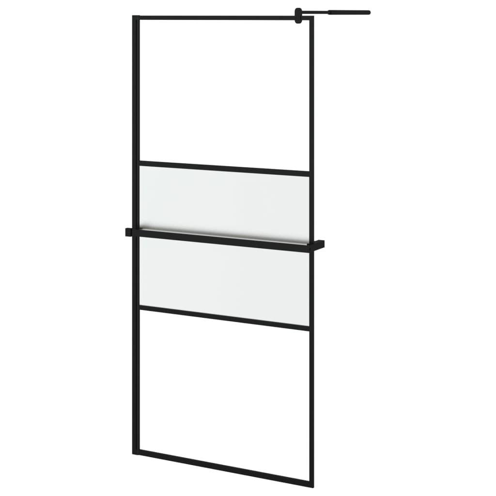 Vidaxl Walk-in duschvägg med hyllan 100x195 cm ESG-GLAS ALUMINIUM Black