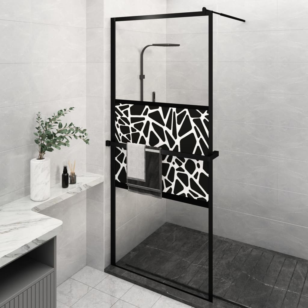 Vidaxl Walk-in duschvägg med hyllan 100x195 cm ESG-GLAS ALUMINIUM Black