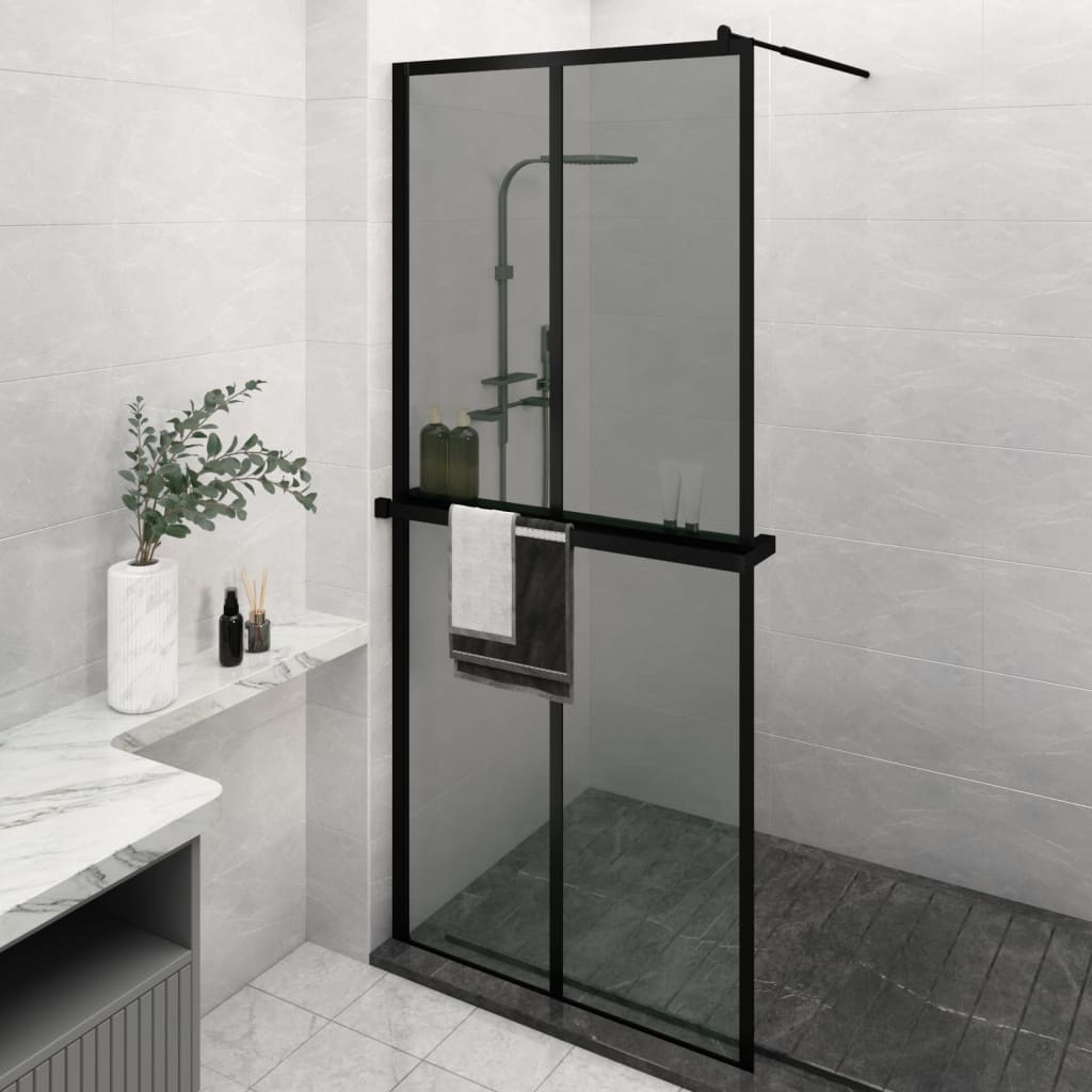 Vidaxl Walk-in duschvägg med hyllan 100x195 cm ESG-GLAS ALUMINIUM Black