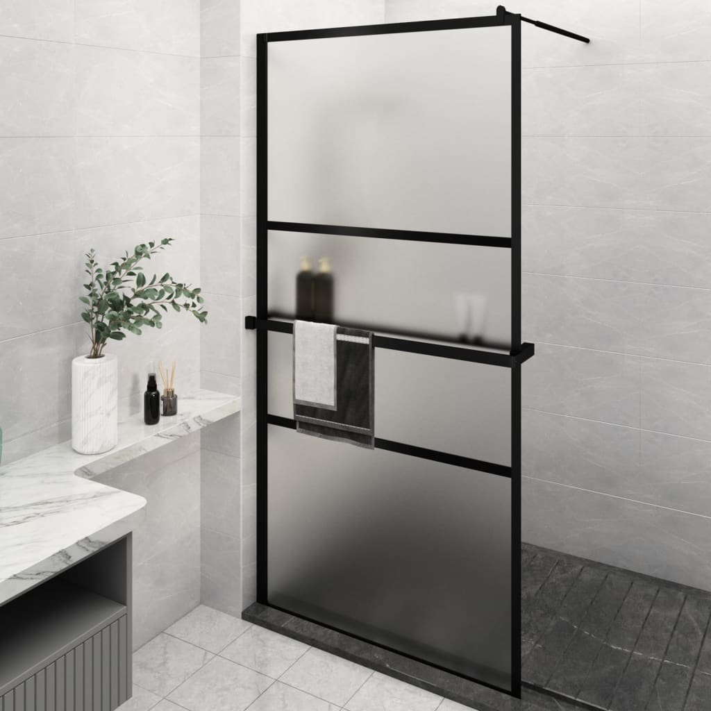 Vidaxl Walk-In duschvägg med hyllan 115x195 cm ESG-GLAS ALUMINIUM SVART