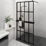 Vidaxl Walk-In Shower Wall con scaffale 118x190 cm ESG-Glas Alluminio nero