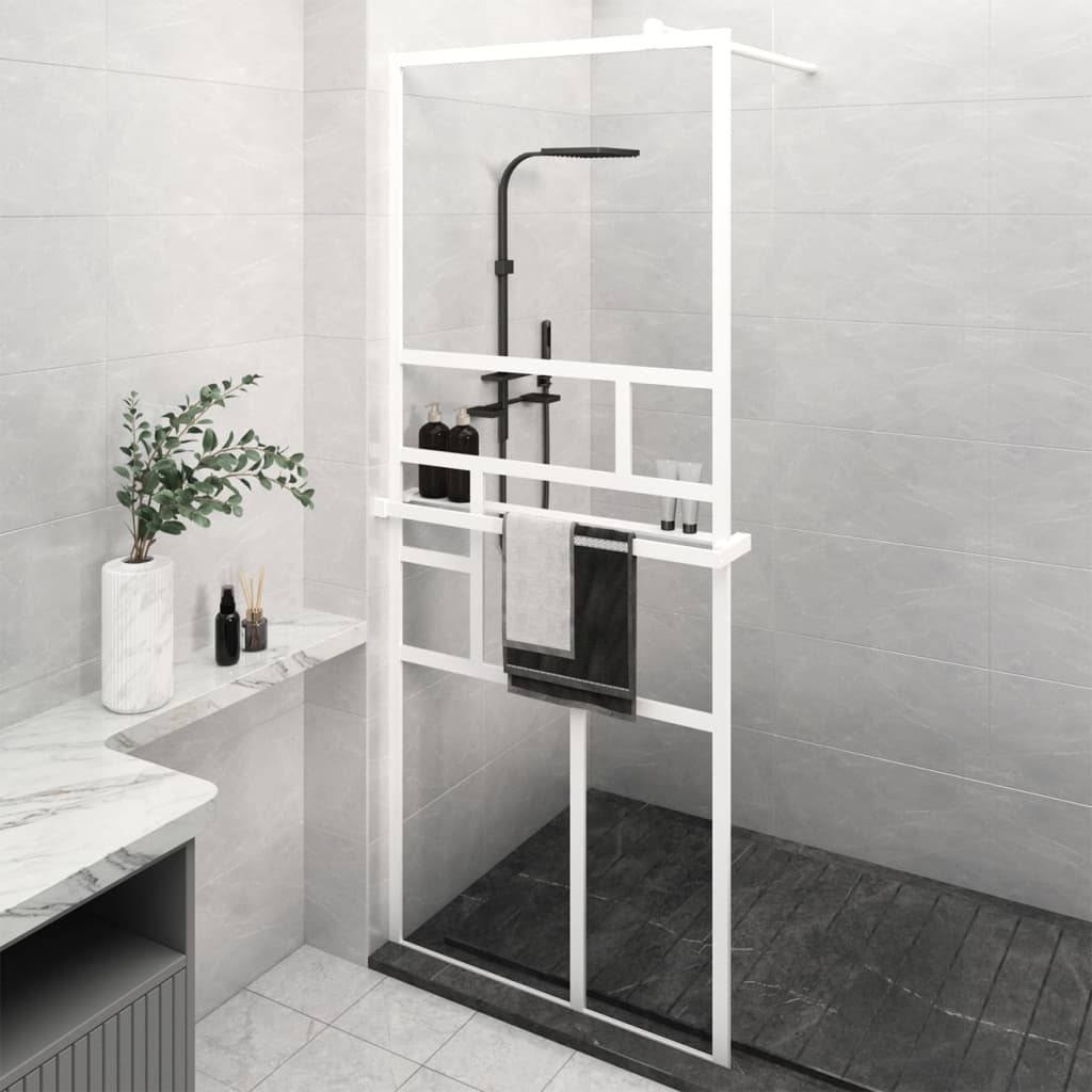 Vidaxl Walk-In Walk Walk With avec étagère 90x195 cm ESG-GLAS Aluminium blanc