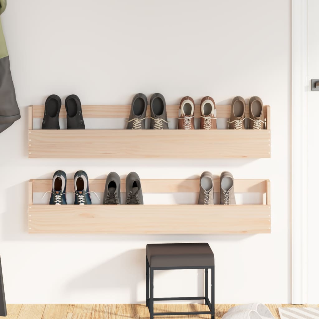 Vidaxl wall shoes racks 2 pcs 110x9x23 cm solid pine