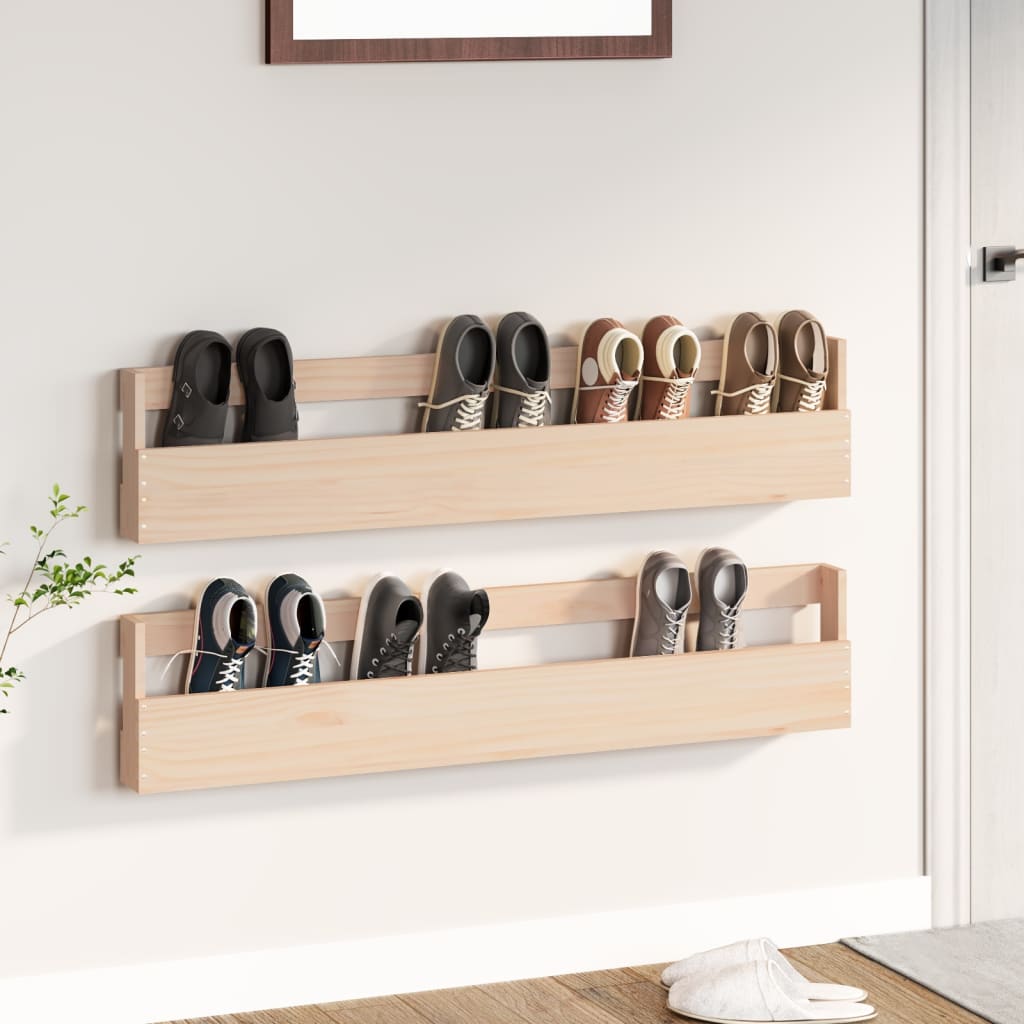 Vidaxl Wall Shoes Racks 2 PCS 110x9x23 cm Solid furu