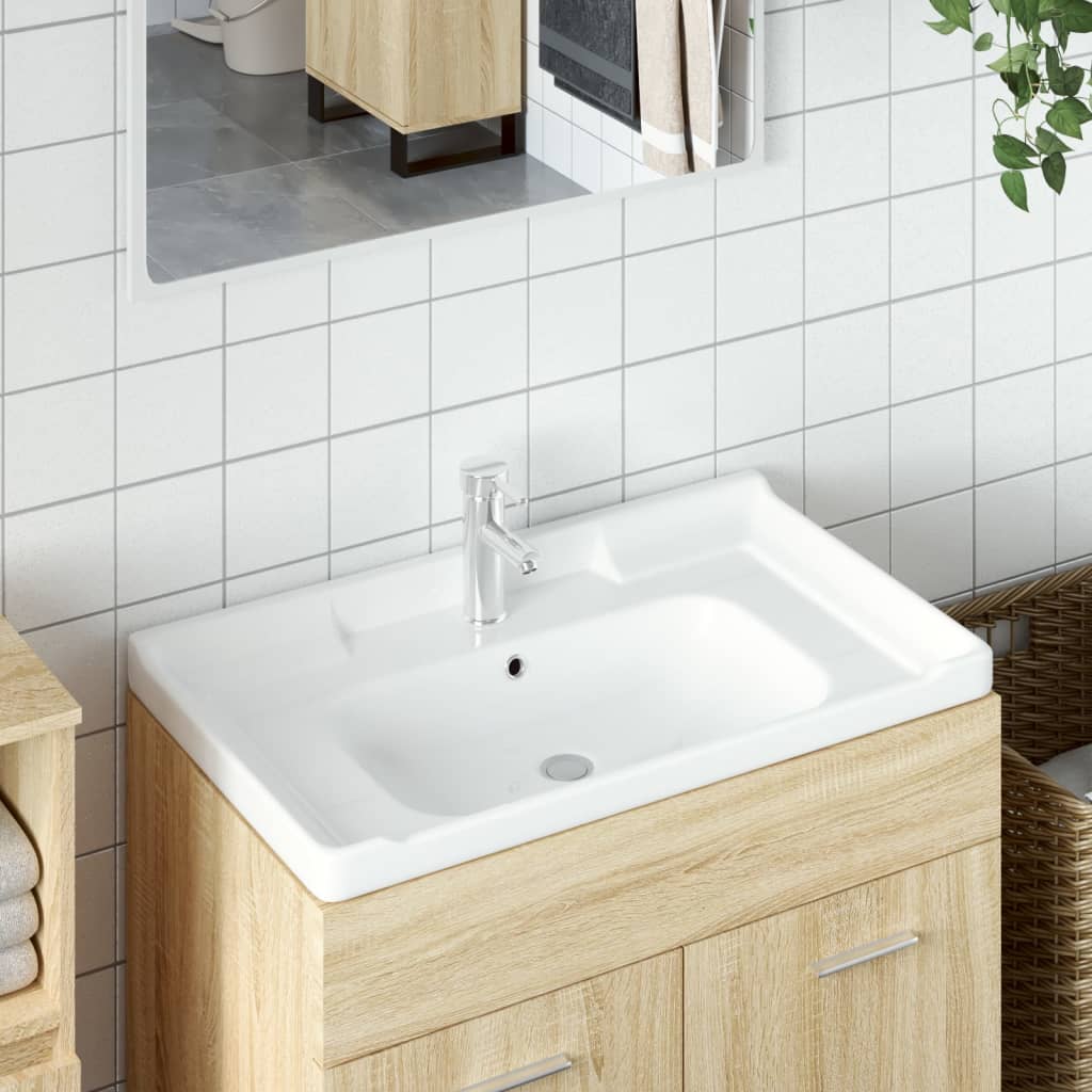 Vidaxl Washbasin pravokotni 81x48x23 cm keramična bela