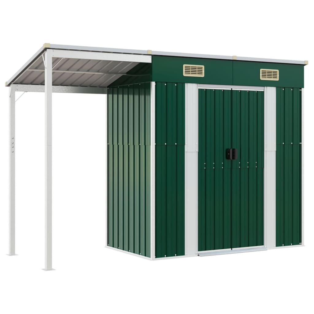 SHED JARDINE VIDAXL avec toit étendu 277x110.5x181 cm en acier vert