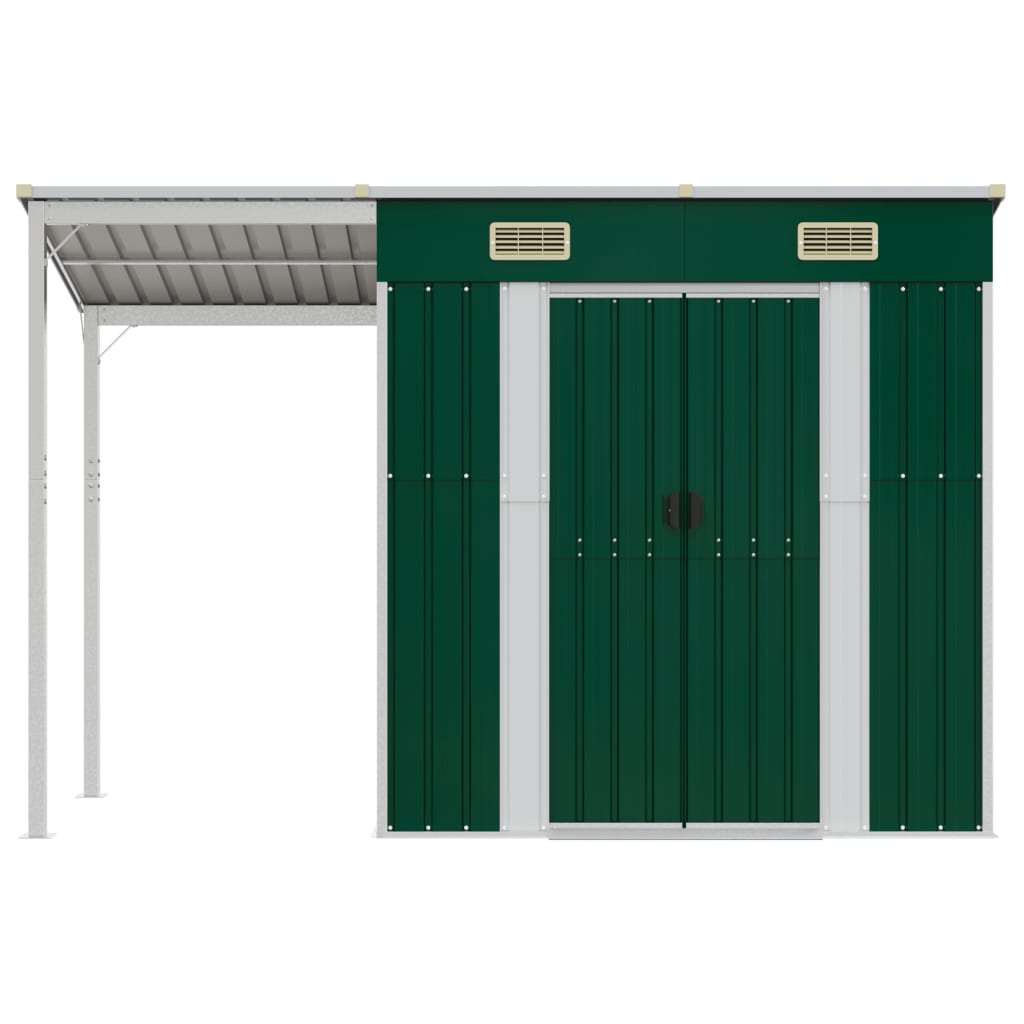 SHED JARDINE VIDAXL avec toit étendu 277x110.5x181 cm en acier vert