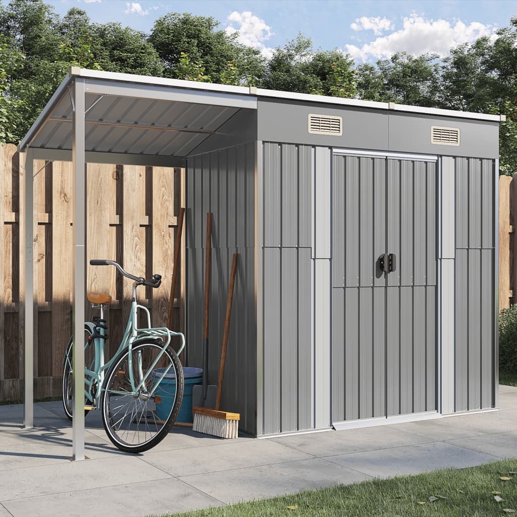 SHED JARDIN VIDAXL avec toit étendu 277x110.5x181 cm Gris clair en acier