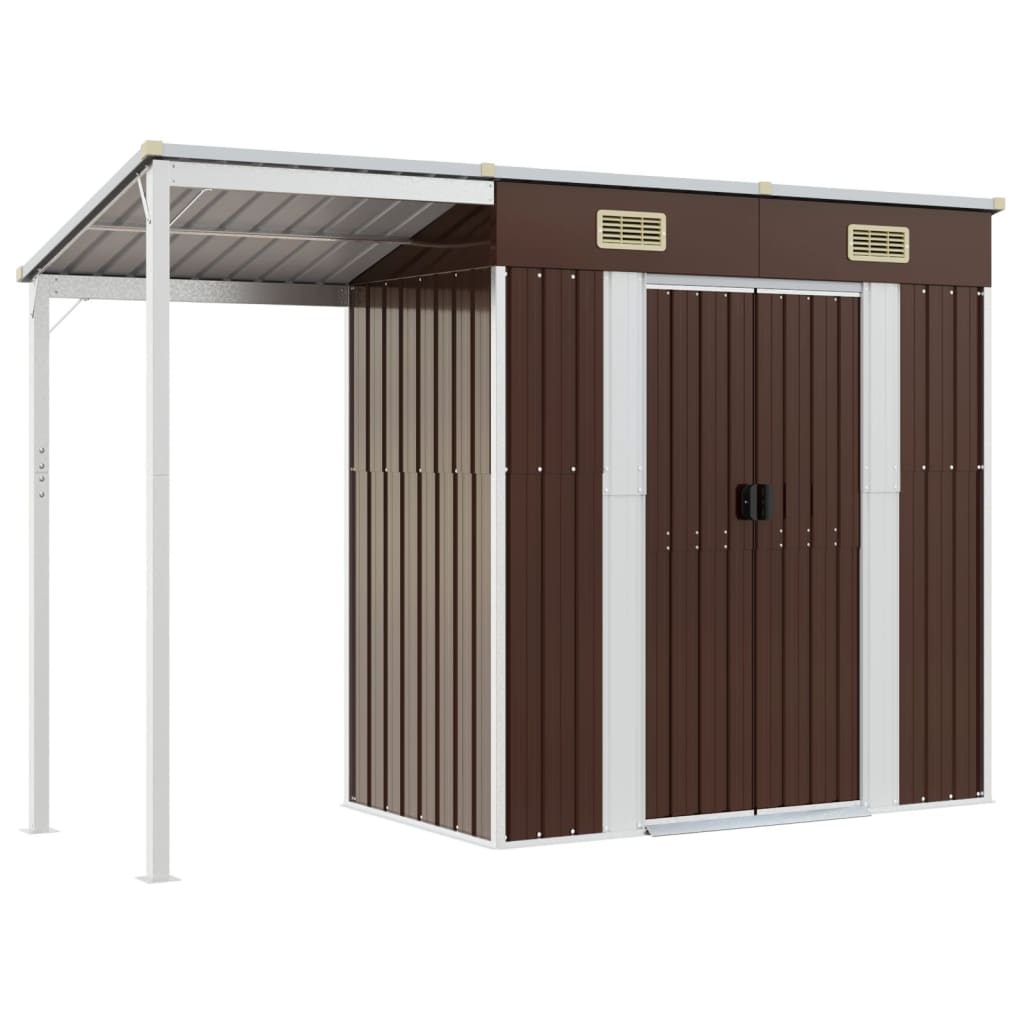 Vidaxl Garden Shed med utökat tak 277x110.5x181 cm stålbrun