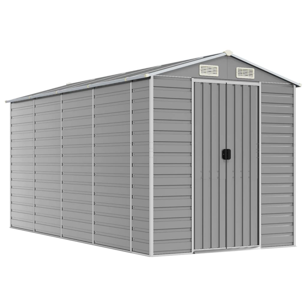 Vidaxl Garden Shed 191x385x198 cm de acero galvanizado gris claro