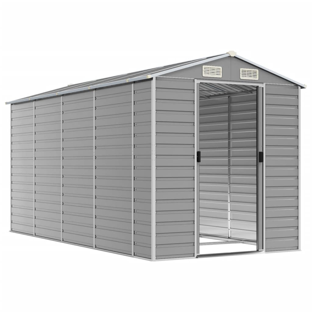 Vidaxl Garden Shed 191x385x198 cm de acero galvanizado gris claro