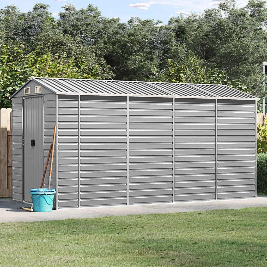 Vidaxl Garden Shed 191x385x198 cm de acero galvanizado gris claro