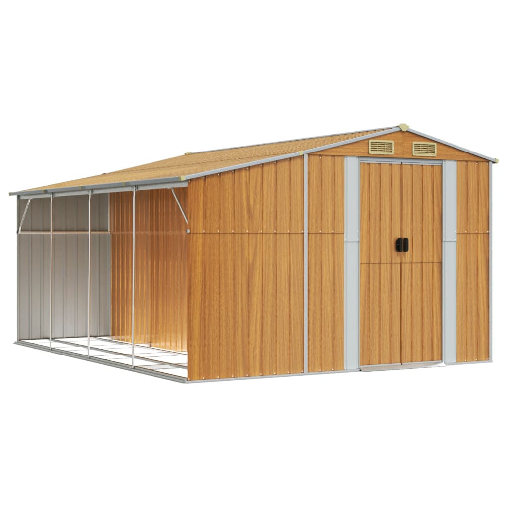 Vidaxl garden shed 277x365.5x179 cm galvanized steel light brown