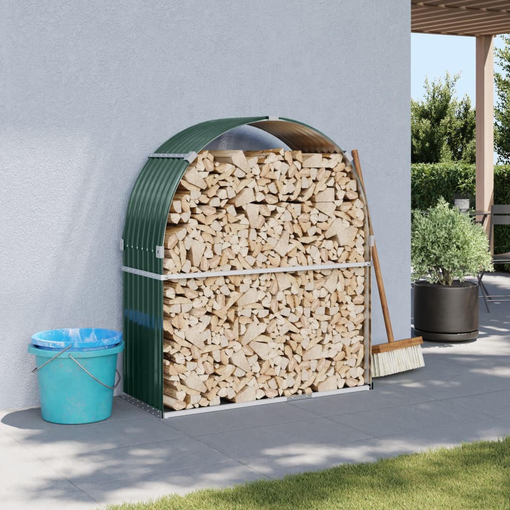 Vidaxl Firewood-Storage 120x44X140 cm galvaniséiert Stahl gréng