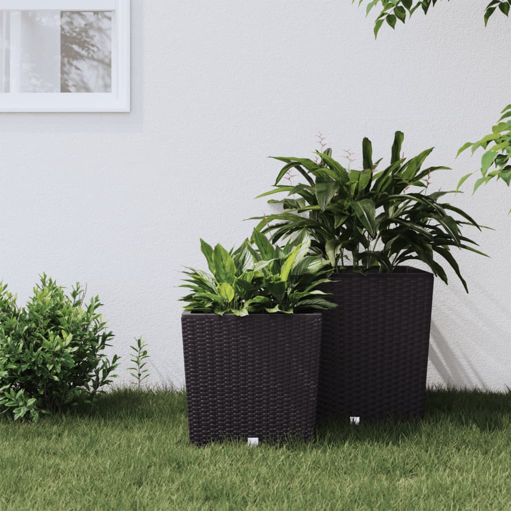 Vidaxl -planter med flyttbar bak Rattan Look 21 32 L PP Brown