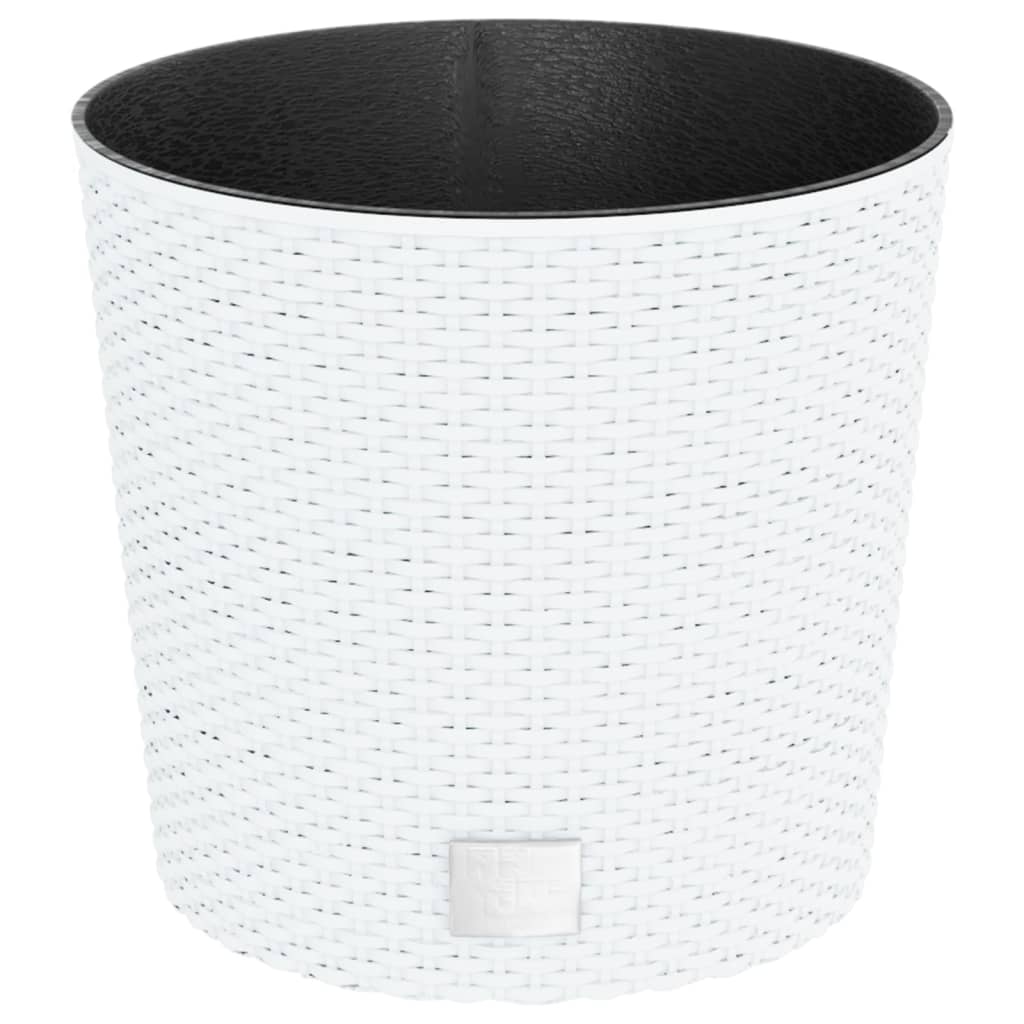 Vidaxxl Pflanzgefäß mit herausnehmbarem Tablett Rattanoptik 15 15,3 l PP weiß