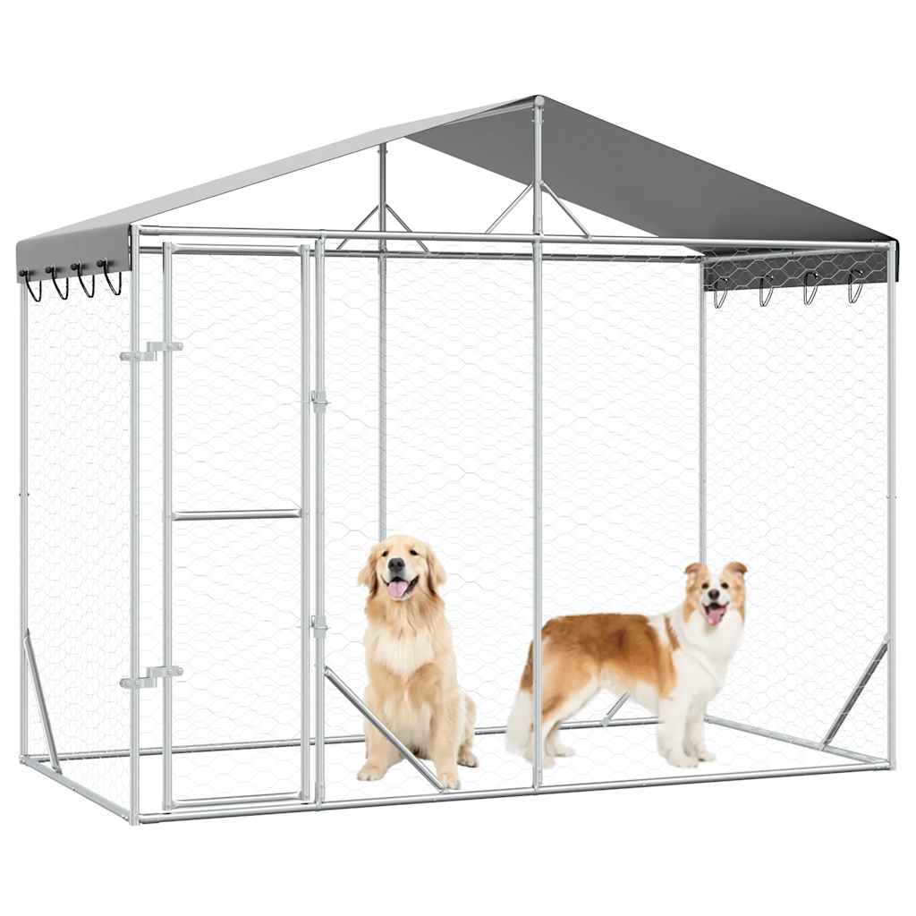 VidaXL Hundehütte mit Dach 3x1,5x2,5 m verzinkter Stahl silber