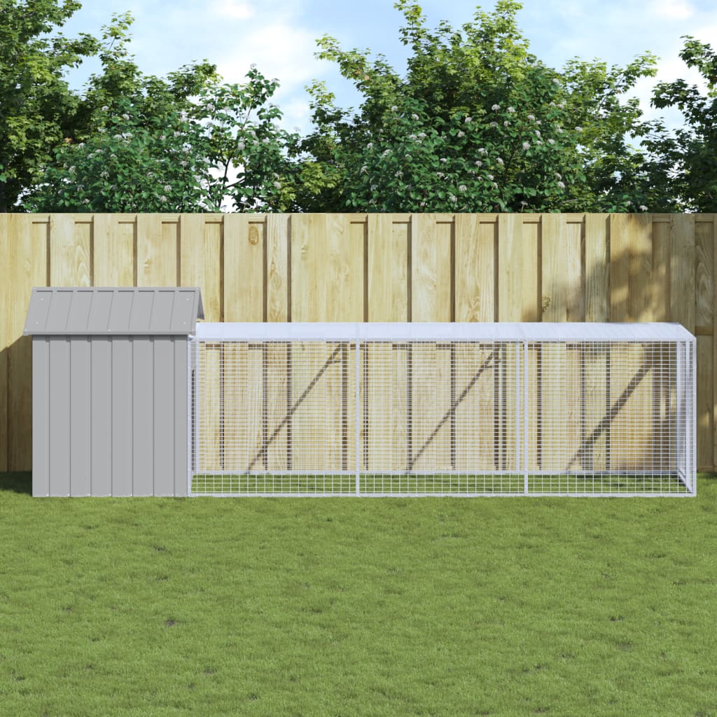 VidaXL Hühnerstall mit Auslauf 117x405x123 cm hellgrauer Stahl