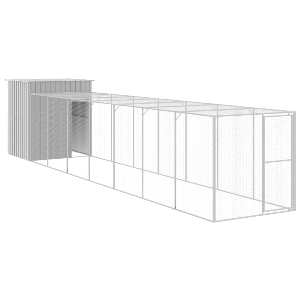 VidaXL Hühnerstall mit Auslauf 165 x 863 x 181 cm, verzinkter Stahl, Grau
