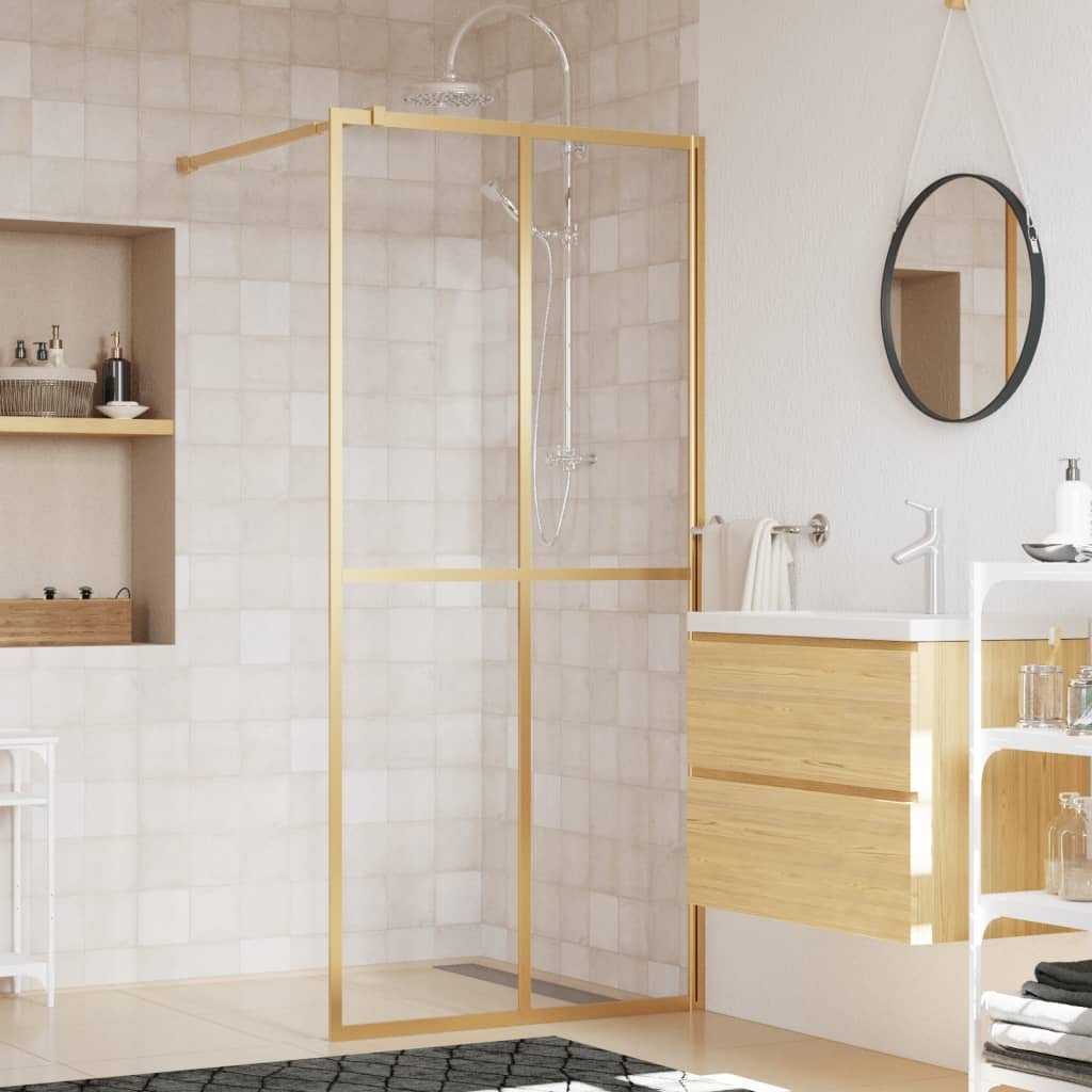 Vidaxl Walk-In duschvägg Transparent 90x195 cm ESG Glassguldfärgad