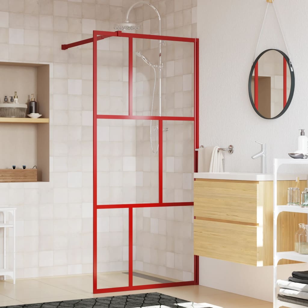 Vidaxx begehbare Duschabtrennung transparent 80x195 cm ESG-Glas rot