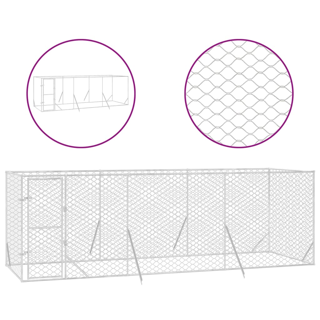 Vidaxl hundekennel for utenfor 6x2x2 m galvanisert stål sølv