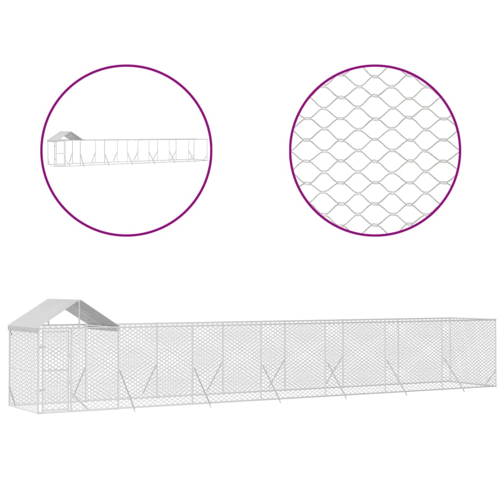 Kennel psa vidaxl z dachem 14x2x2,5 m galwanizowany stal srebrny