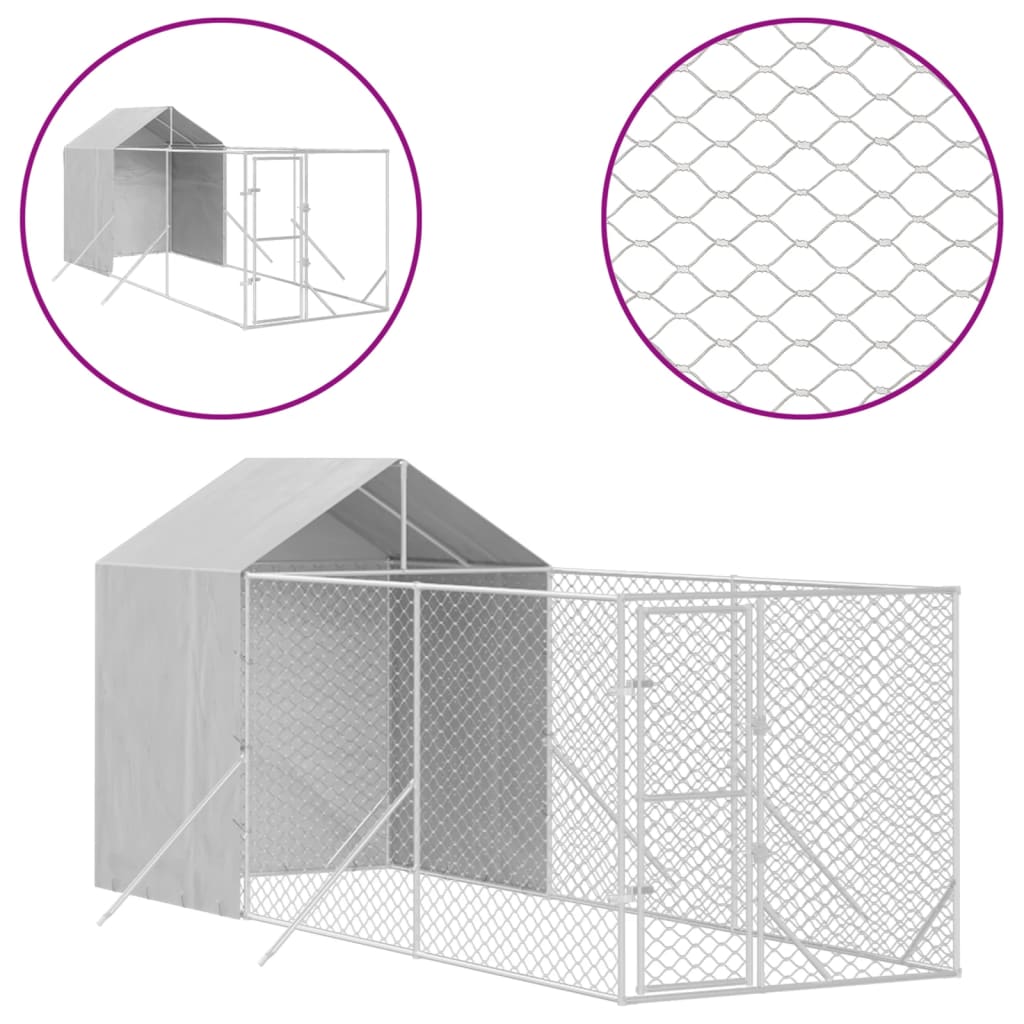 Vidaxl Dog Hodera z dachem 2x6x2,5 m ocynkowana stalowa srebrna kolor