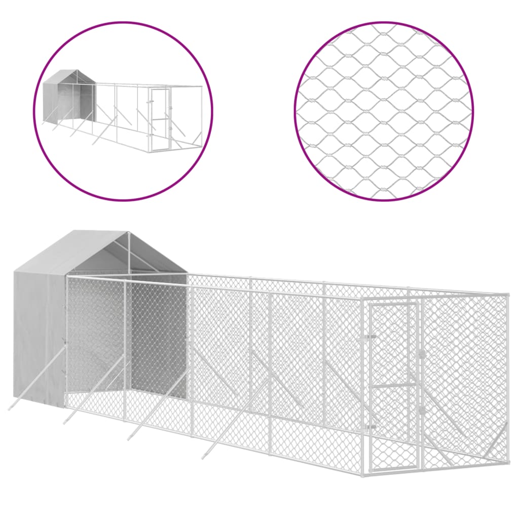 Kennel psa vidaxl z dachem 2x10x2,5 m ocynkowanym stalowym srebrem