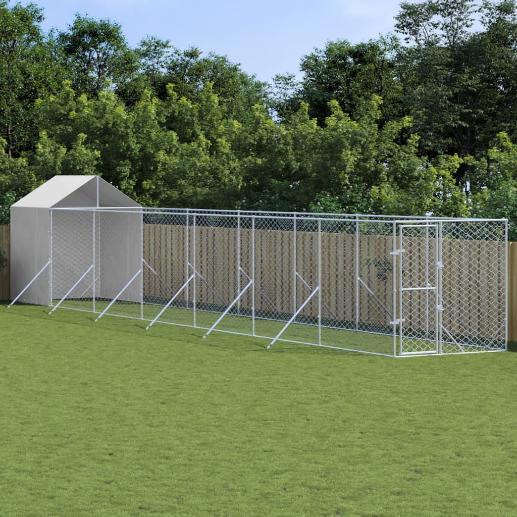 Vidaxl Chien Kennel avec toit 2x14x2,5 m Galvanisé en acier argent