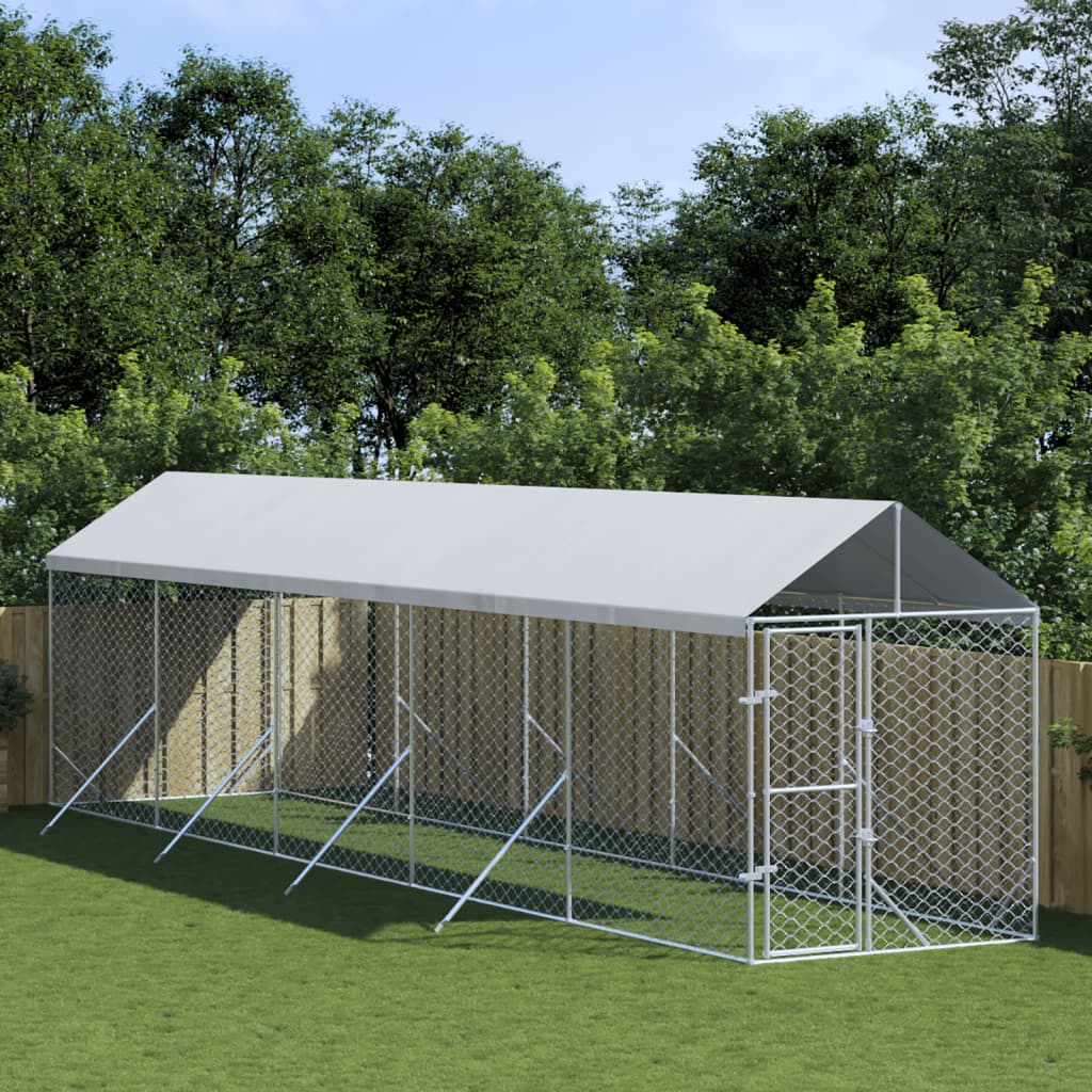 Kennel psa vidaxl z dachem 2x10x2,5 m ocynkowanym stalowym srebrem