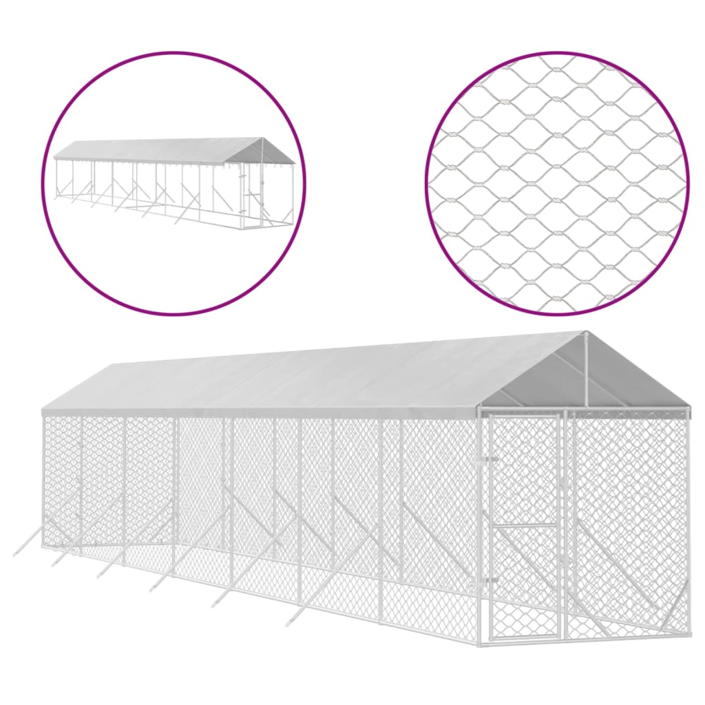 Kennel psa vidaxl z dachem 2x14x2,5 m galwanizowany stalowy srebro