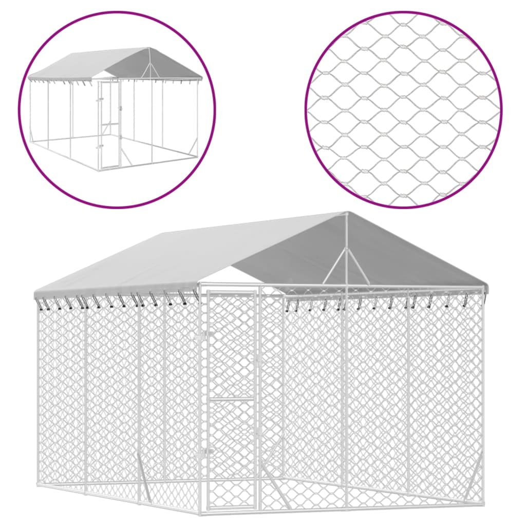 VidaXL Hondenkennel met dak 3x4,5x2,5 m gegalvaniseerd staal zilver