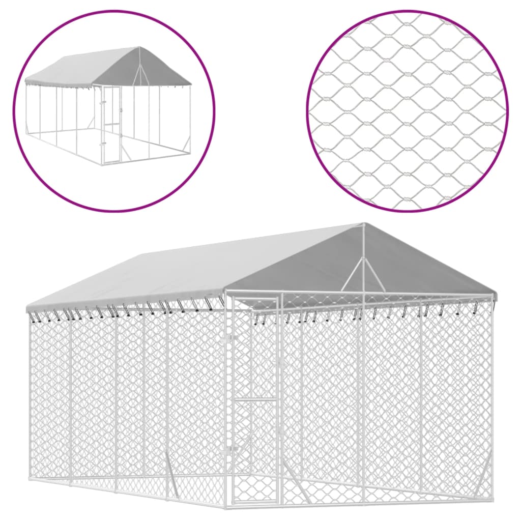 VidaXL Hondenkennel met dak 3x6x2,5 m gegalvaniseerd staal zilverkleur