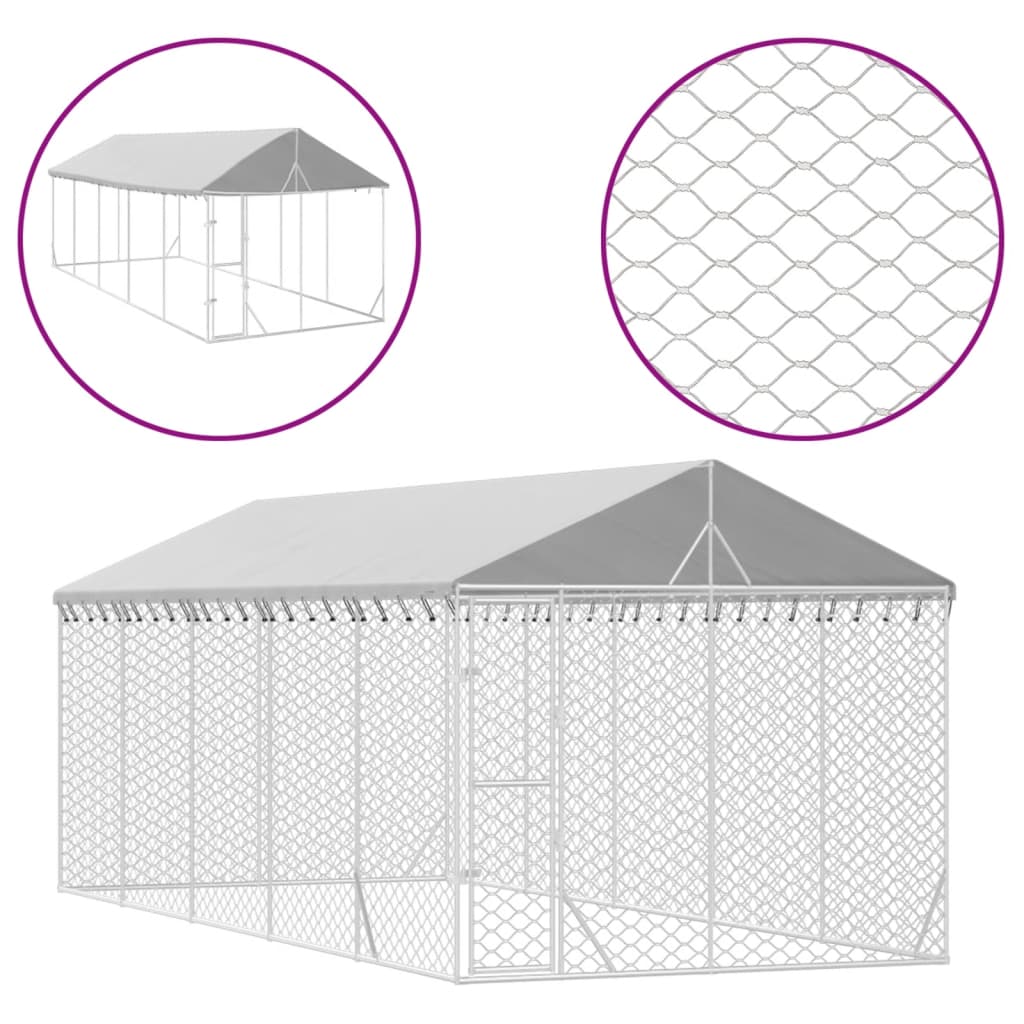 Kennel psa vidaxl z dachem 3x7,5x2,5 m galwanizowany stalowy srebro